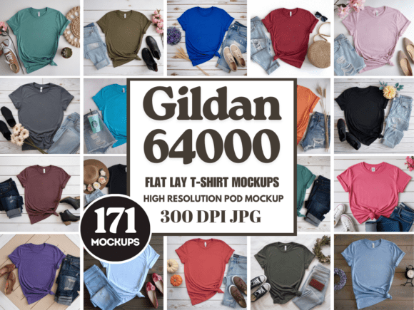 Download Gildan 64000 Flat Lay Mockup Bundle - Flat lay mockup Collection